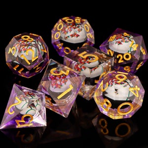 DND Resin Sharp Edge Dice, Dungeons and Dragons, Polyhedral Dice Rotating Liquid Core Dice with Gift for Tabletop Role Playing Games
