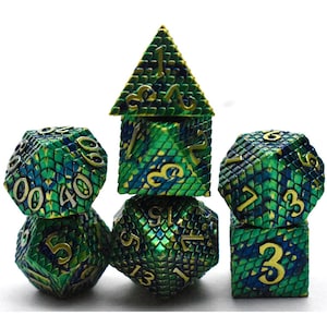 Metal Dice Set DND, Polyhedral Dragon Scale D&D Dice Set, Tabletop Dice Set, Role Playing Games Dice Dungeons and Dragons D20 D12 D10 D8 D6