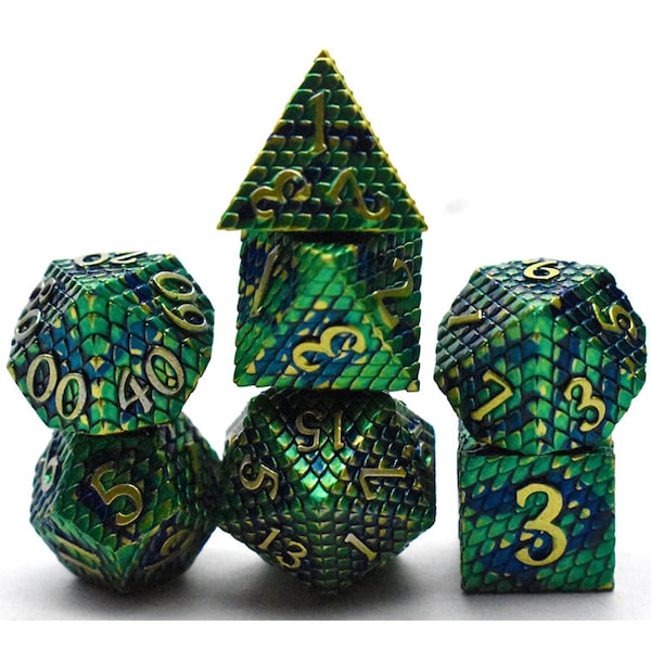 Metal Dice Set, Custom Polyhedral Dice Set, Exquisite Dragon Scale Dice Set, D and D Dice Set,  Dungeons and Dragons Dice, Tabletop Dice Set