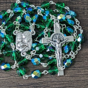 Exquisite Handmade Silver Rosary with Glowing Green Czech Polished Beads
