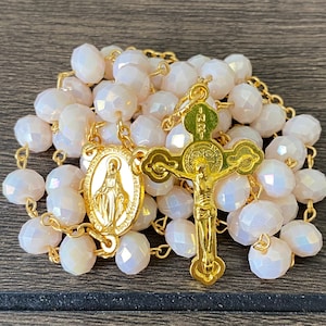 Light Pink AB Crystal Rosary in Gold