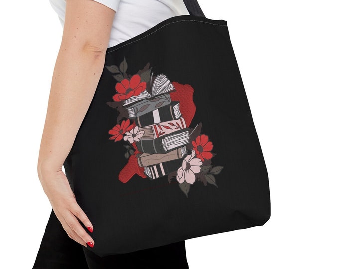 Darker Shade of Romance Tote Bag, Peonies & Bookstack, Tote For Books, Romance Reader Gift, Bookish Gift, Dark Romance Gift, Bookish Tote