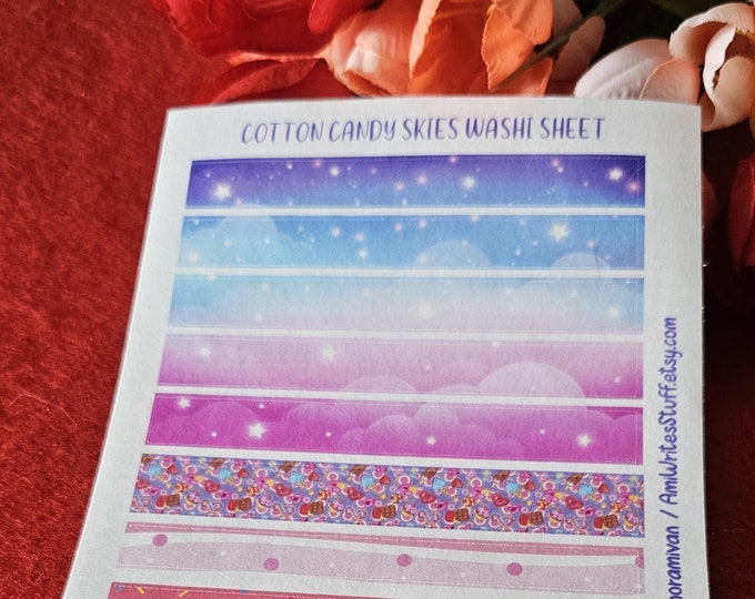 Cotton Candy Skies Washi Sheet, Colorful Washi, Sky Theme, Washi Stickers, Planner Sticker Sheet, Bujo Stickers, Bullet Journaling Stickers