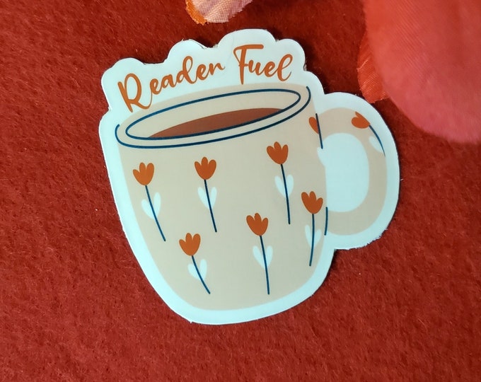 Reader Fuel Vinyl Sticker, Tea Cup Sticker, Whimsical, Kindle Sticker