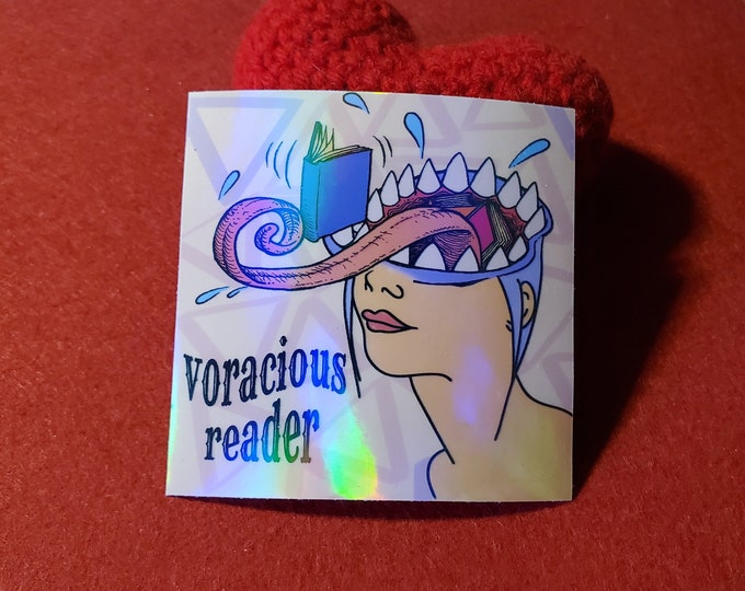 Voracious Reader Iridescent Vinyl Sticker, Sticker for Readers, Bookish Sticker, Kindle Sticker, Book Lover, Bookish Merch