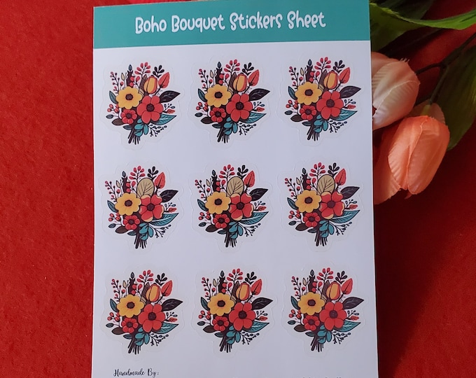 Boho Bouquet Stickers Sheet, Planner Stickers, Bujo Stickers for Readers, Bullet Journaling Stickers, Floral Stickers, Fall Vibes