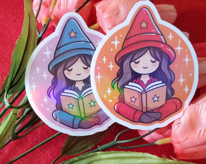 Reading Witchling Iridescent Vinyl Sticker, Reader Sticker, Book Lover, Gift For Readers