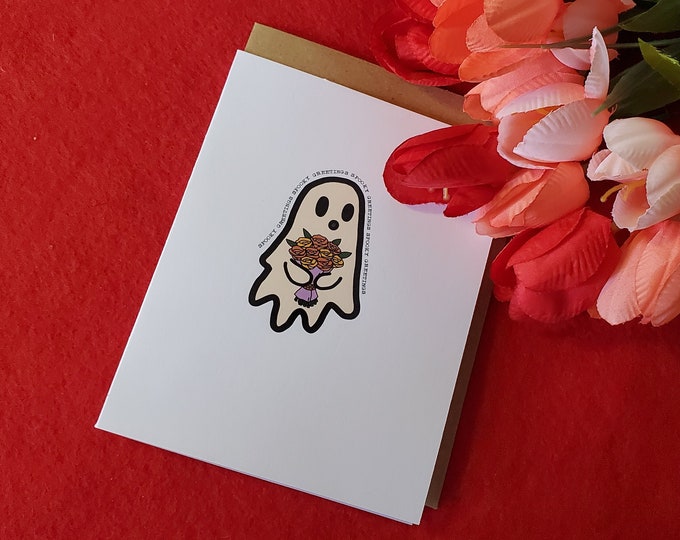 Spooky Greetings Blank Card Set, Halloween Season Card, Blank Greeting Card, Fall Greetings, Ghostly Greetings, Bouquet of Flowers