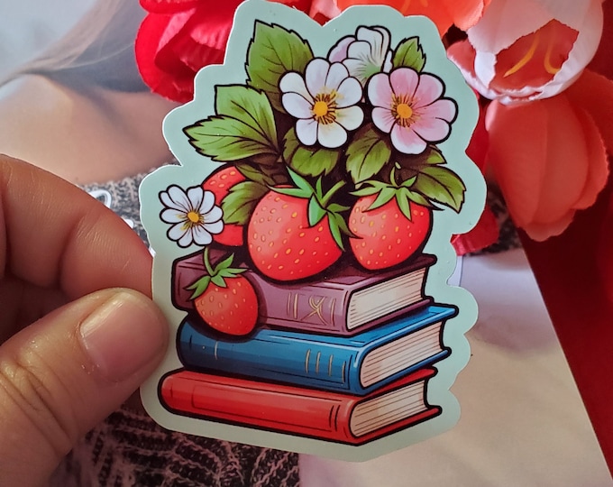 Strawberry Romance Vinyl Sticker, Romance Sticker, Bookish Sticker, Bookstack, Kindle Sticker
