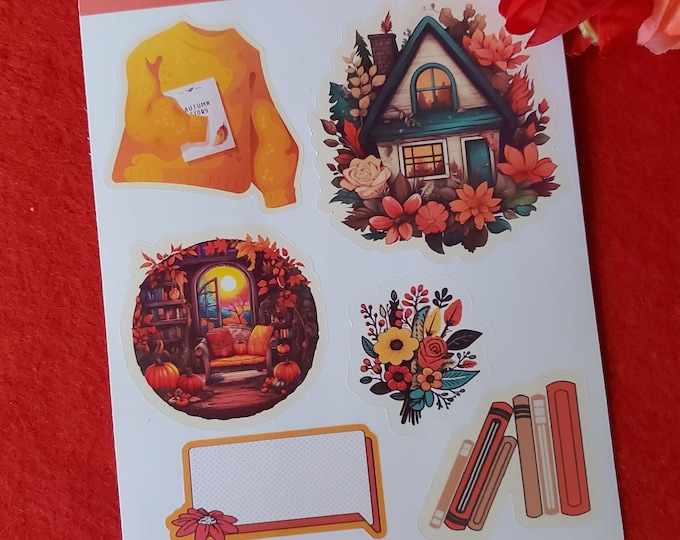 Fall Reading Cottage Sticker Sheet, Autumn Vibes, Reader Stickers, Planner Stickers, Bujo Stickers for Readers, Bullet Journaling Stickers