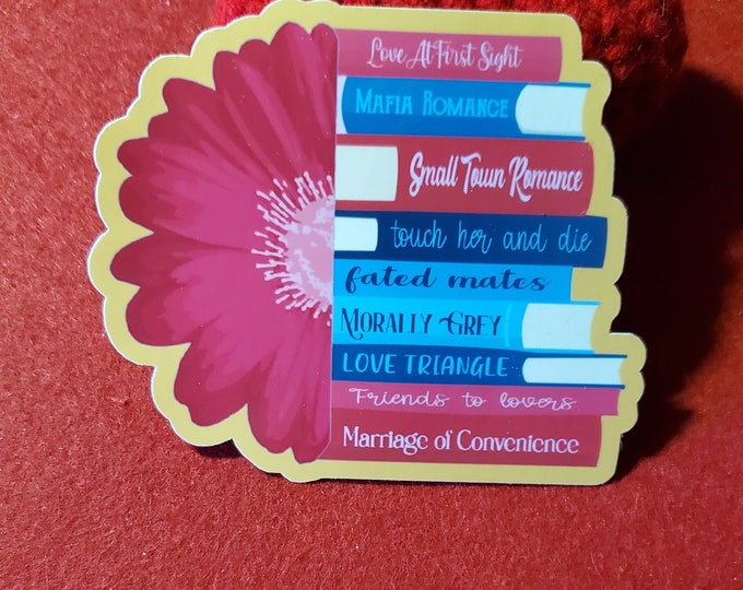 Daisy Romance Tropes Vinyl Sticker, Romance Tropes Holographic Sticker, Bookish Sticker, Kindle Sticker