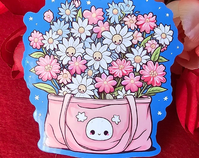 Bao Flower Bag Vinyl Sticker, Winter Flowers, Bag of Flowers, Bao Lovers, Cute Kawaii, Sticker for Laptops, Water Bottle Sticker