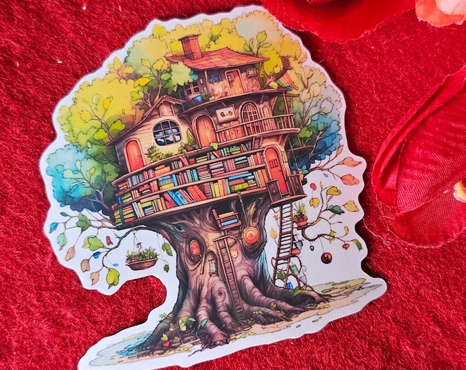 Treehouse Library Vinyl Sticker, Bookish Sticker, Reading Sanctuary, Treehouse Lovers, Book Lovers, Bookish Swag, Handmade Stickers