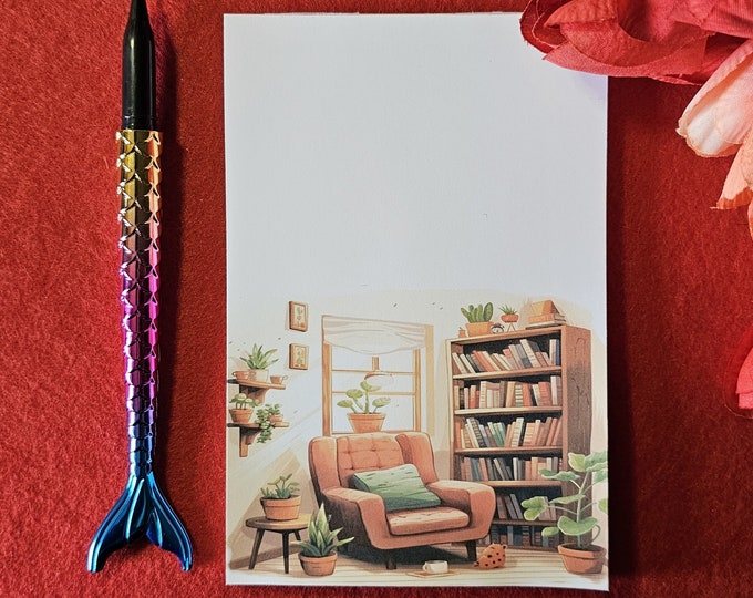 Reader's Corner Tear Away Notepad, Cozy Vibes, Introvert Space, Cozy Season, Notepad, Bookish Stationary, Handmade, Bookish Gift