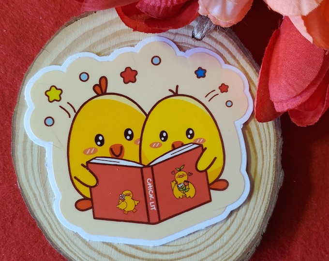 Reading Chicklets Glossy Vinyl Sticker, Chick Lit Readers, Cute Chicks, Bookish Chicks, Kindle Sticker, Water Bottle Sticker, Bookish