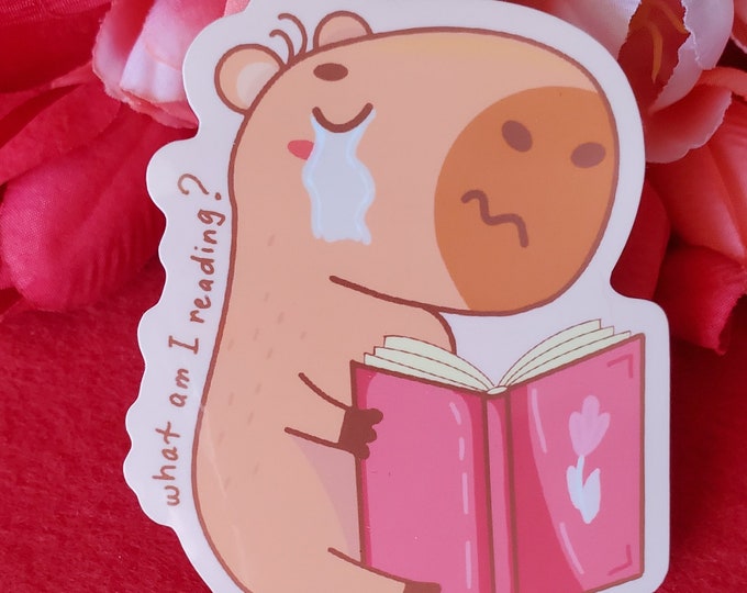 What Am I Reading Capybara Vinyl Sticker, Kawaii Capybara, Bookish, Bookish Capybara, Kindle Sticker, Romance Reader, For Readers