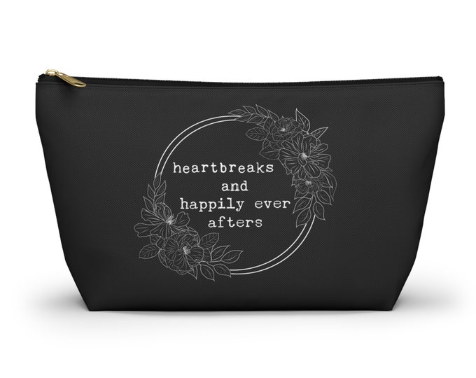Heartbreaks and HEA Accessory Pouch w T-bottom, Romance Readers, Bookish Pouch, Romance Tropes, Bookish, Bookish Gift