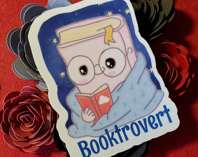 Bookie Booktrovert Vinyl Sticker, Glossy Sticker, Kawaii Sticker, Bookish Sticker, Kindle Sticker