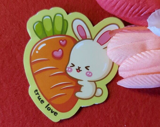 True Love Bunny Glossy Sticker, Kawaii Sticker, Cute Bookish Sticker, Romance Sticker, Kindle Sticker