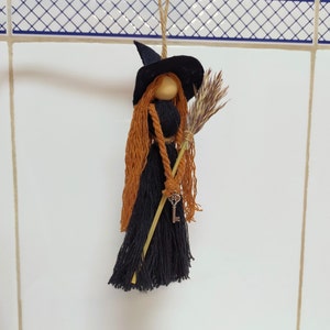 Kitchen Witch Wizard Handmade Witch Protection Luck Witch Broom, Vintage Design New Home Gift Housewarming, Boho nursery decor, Macrame Doll image 1