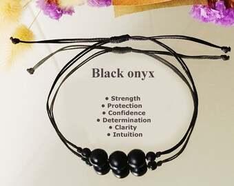 Black onyx Bracelet, Strength, Protection, Confidence, Determination, Clarity, Intuition, Crystals Jewelry, 8mm Beads, Gemstone bracelet