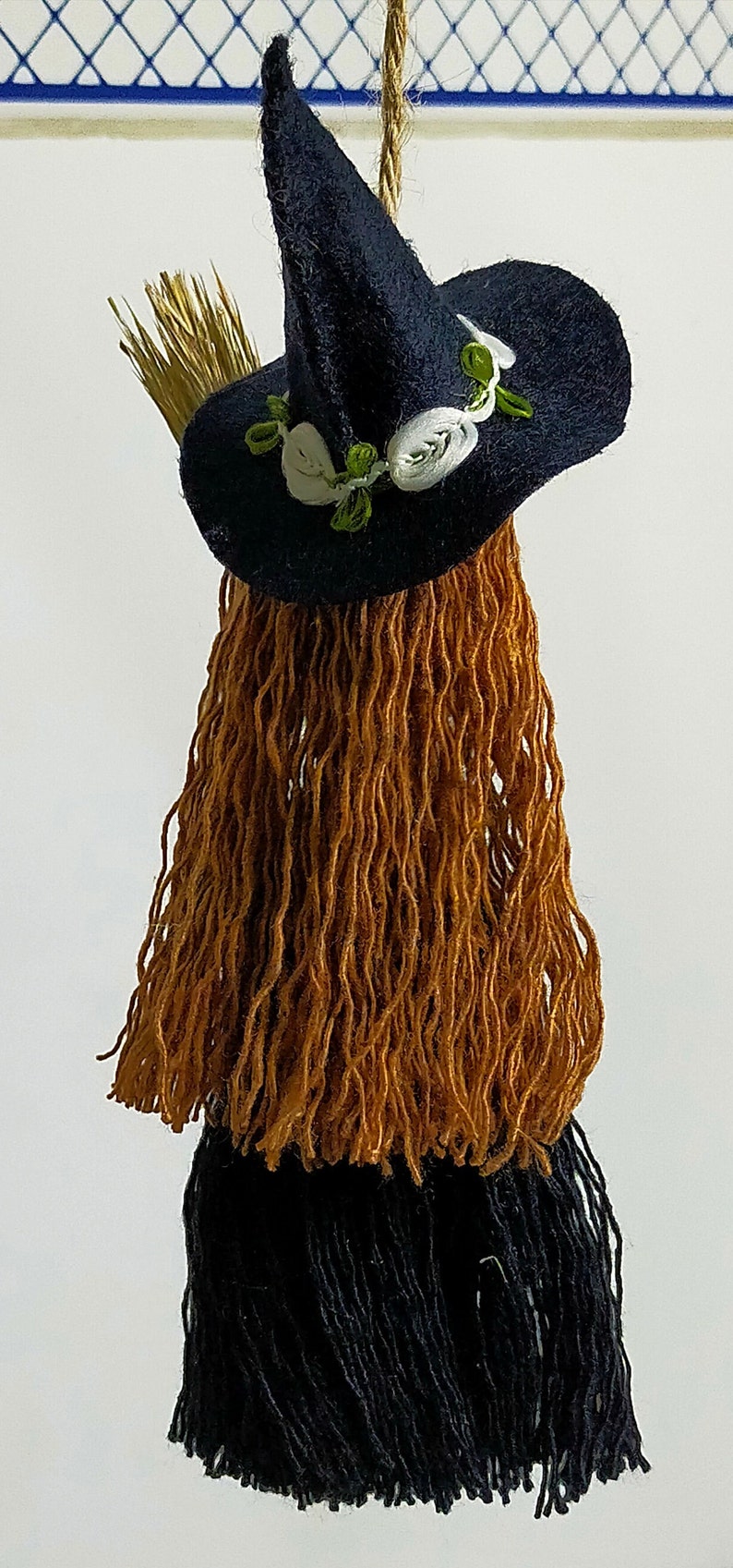Kitchen Witch Wizard Handmade Witch Protection Luck Witch Broom, Vintage Design New Home Gift Housewarming, Boho nursery decor, Macrame Doll image 7