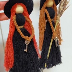 Kitchen Witch Wizard Handmade Witch Protection Luck Witch Broom, Vintage Design New Home Gift Housewarming, Boho nursery decor, Macrame Doll image 2