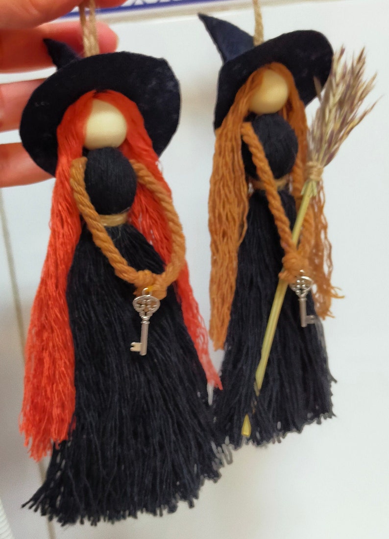 Kitchen Witch Wizard Handmade Witch Protection Luck Witch Broom, Vintage Design New Home Gift Housewarming, Boho nursery decor, Macrame Doll image 2