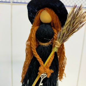 Kitchen Witch Wizard Handmade Witch Protection Luck Witch Broom, Vintage Design New Home Gift Housewarming, Boho nursery decor, Macrame Doll image 3