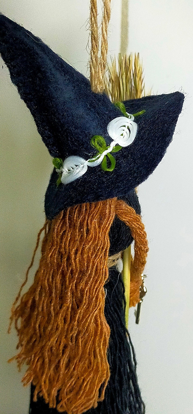 Kitchen Witch Wizard Handmade Witch Protection Luck Witch Broom, Vintage Design New Home Gift Housewarming, Boho nursery decor, Macrame Doll image 6