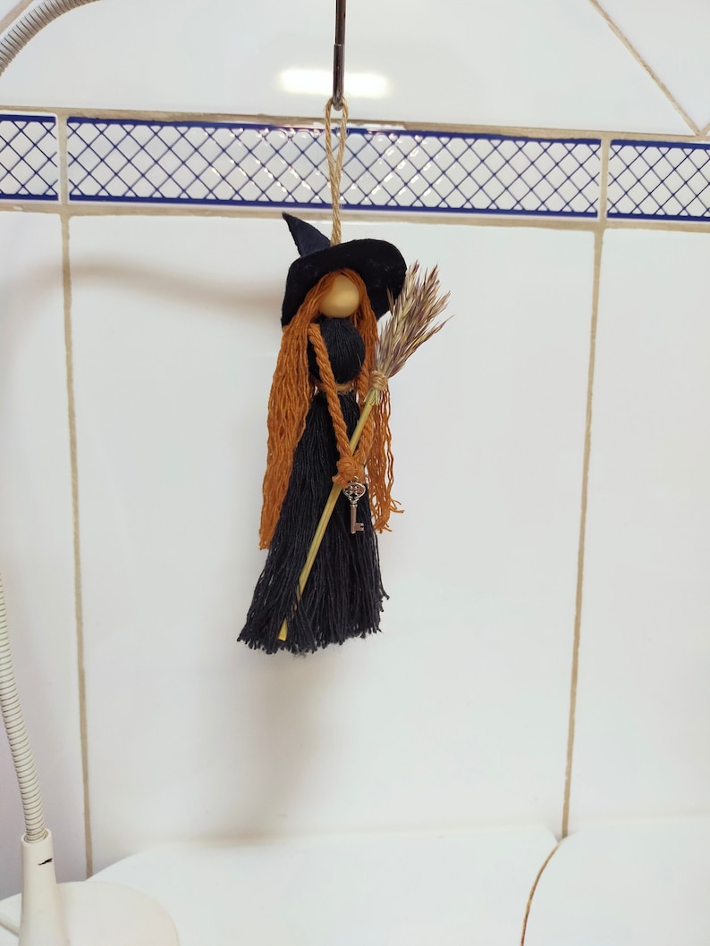 Kitchen Witch Wizard Handmade Witch Protection Luck Witch Broom, Vintage Design New Home Gift Housewarming, Boho nursery decor, Macrame Doll image 1