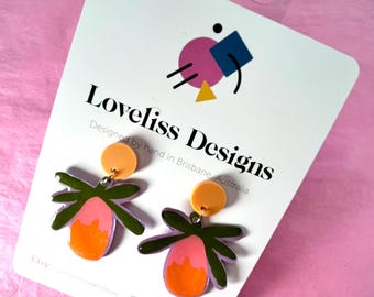 Illustrated Resin and Vinyl Dangle Earrings - Bottle Brush