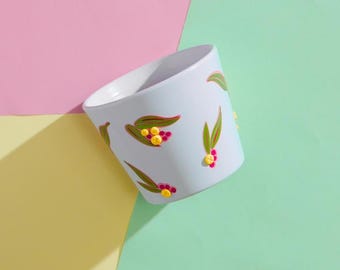Australian Native Wattle Flora Hand-Designed Ceramic Plant Pot