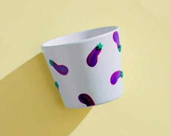 Eggplant patterned Small 11cm Glazed Ceramic Planter Pot - dopamine homewares