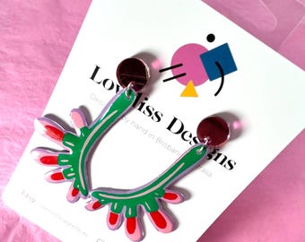 Illustrated Resin and Vinyl Dangle Earrings - Kangaroo Paw