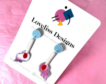 Illustrated Resin and Vinyl Dangle Earrings - Lit Match Stick