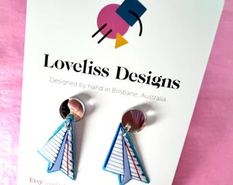Illustrated Resin and Vinyl Dangle Earrings - Paper Planes