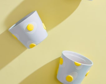 Fried Egg patterned Small 11cm Glazed Ceramic Planter Pot - dopamine homewares