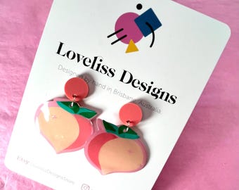 Illustrated Resin and Vinyl Dangle Earrings - Peach