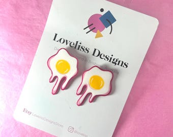 Illustrated Resin and Vinyl Dangle Earrings - Gooey Eggs