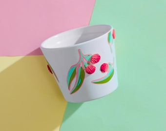 Australian Native Blossom Flora Hand-Designed Ceramic Plant Pot