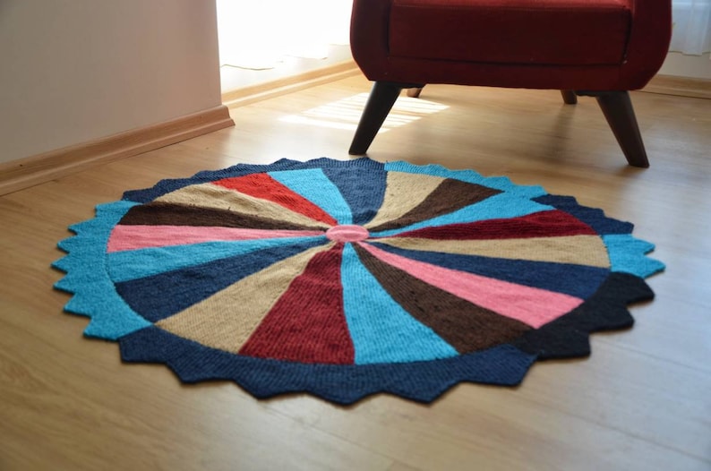 knitted mat stylish boho rug round knitted runner round carpet floor mat Knitted round carpet multicoloured knitted rug