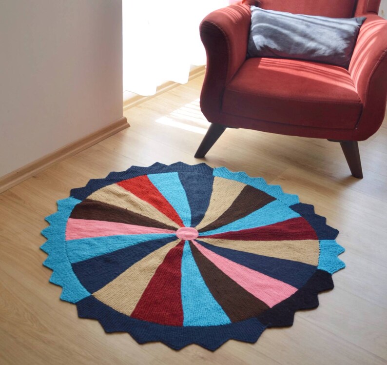 knitted mat stylish boho rug round knitted runner round carpet floor mat Knitted round carpet multicoloured knitted rug