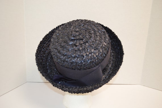 Vintage 1960's Navy Blue Straw Hat - image 2