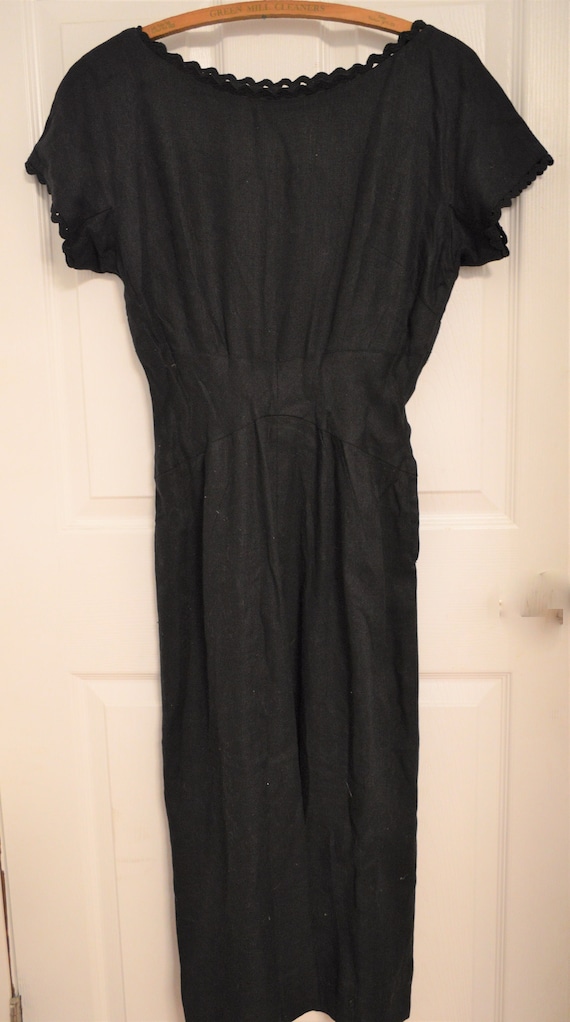Vintage 1950's Eisenberg Black Linen Dress