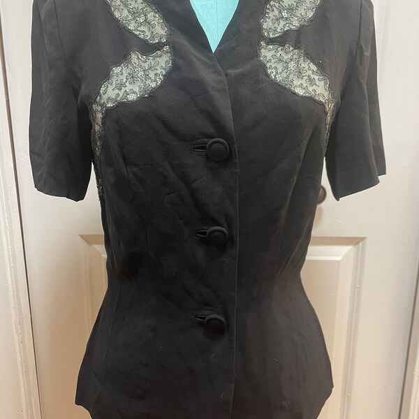 Vintage1950's Eisenberg Original Black Crepe Blouse