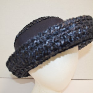 Vintage 1960&#39;s Navy Blue Straw Hat