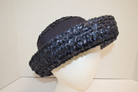 Vintage 1960's Navy Blue Straw Hat - image 1