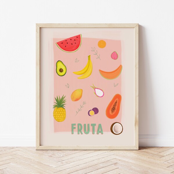 Fruta- Mexican Modern Folk Art-Fruit Print-Tropical Fruit-Printable Wall Decor