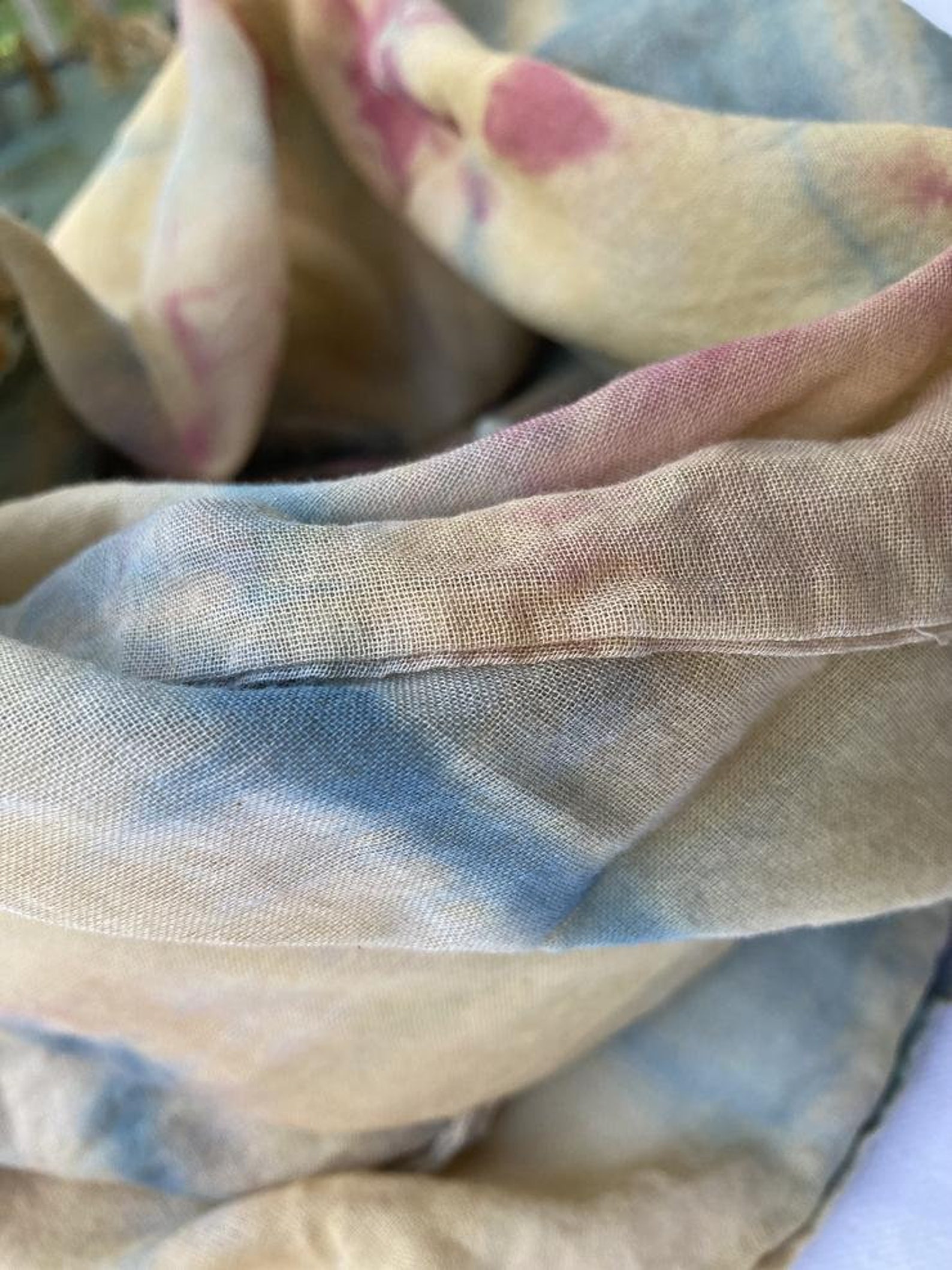 Large Cotton Square Scarf Ochre Indigo Marigold Hand Eco | Etsy